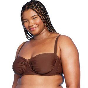 Wild Fable Dark Brown Shirred & Underwire Bikini Swim Top -- Plus Size 14 0X